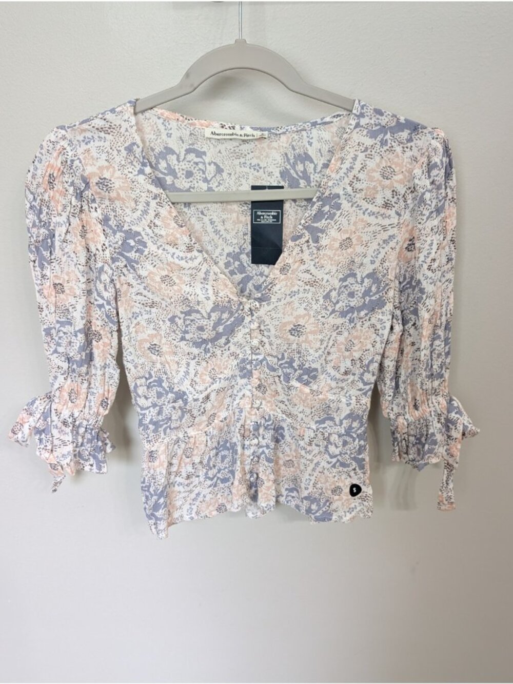 Abercrombie & Fitch Shirt Womens Small Blue Floral V Neck Peplum Button Front